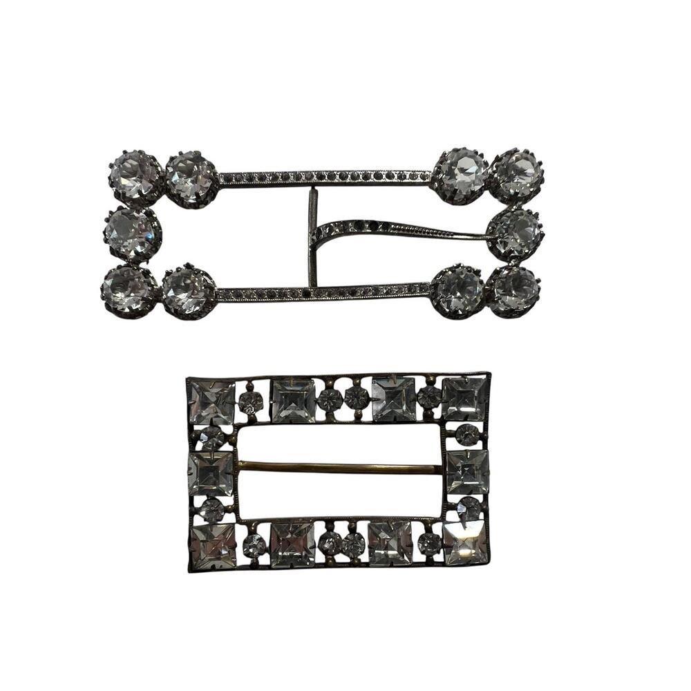 Vintage 2 Piece Czech Glass Crystal 1920s? Art Deco Belt Buckles